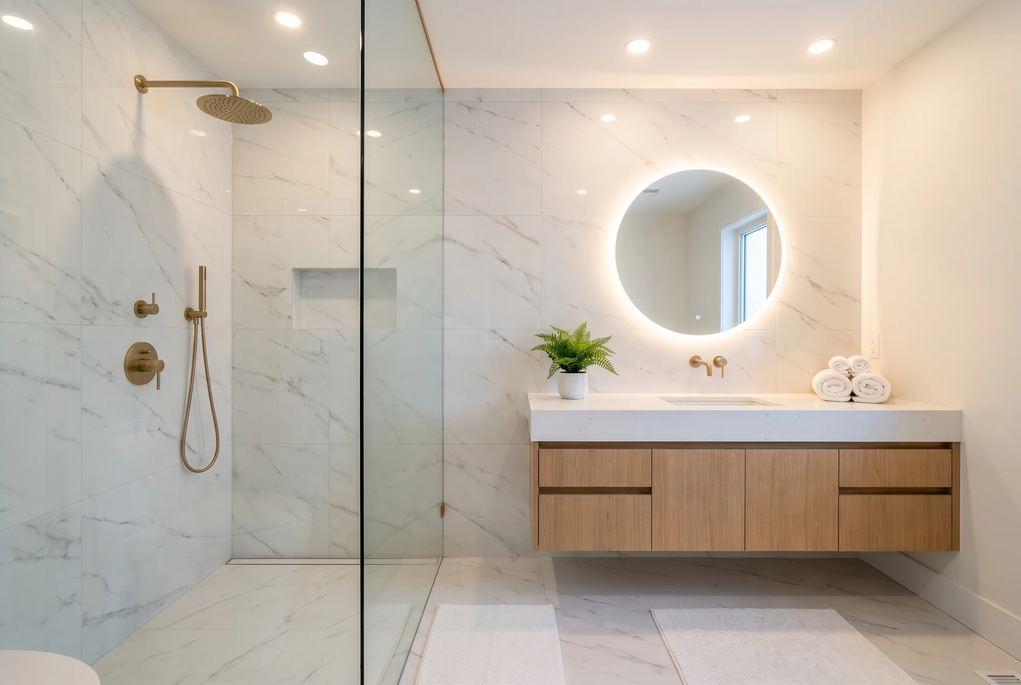 The same Calgary bathroom shown as the finished renovation