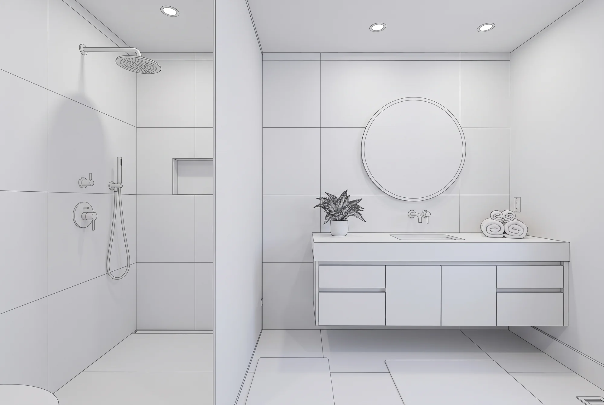3D concept rendering of a Calgary bathroom renovation design